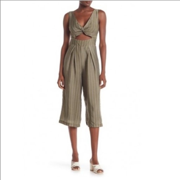 4SI3NNA Sonya Green Stripe Cutout Jumpsuit M - Picture 1 of 14